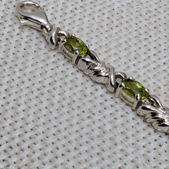 Vintage 925 Sterling Silver Peridot Leaf Link Bracelet 7 ½ in – Heavy 14 g - Picture 6 of 16
